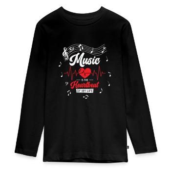 Musik Herzklopfen Musikliebhaber Leben Lieder - Teenager Premium Bio Langarmshirt - Schwarz - Vorne - AI Model Kid Female (0cm)