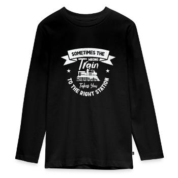 Train Transportation Train Lover Train Station - Teenager Premium Organic Long Sleeve Shirt - black - Front - AI Model Kid Female (0cm)