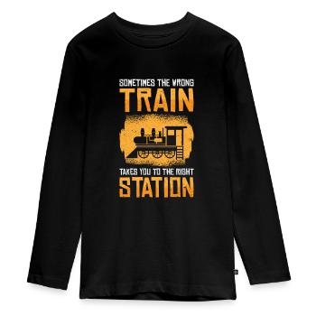 Train Transportation Train Lover Train Station - Teenager Premium Organic Long Sleeve Shirt - black - Front - AI Model Kid Female (0cm)