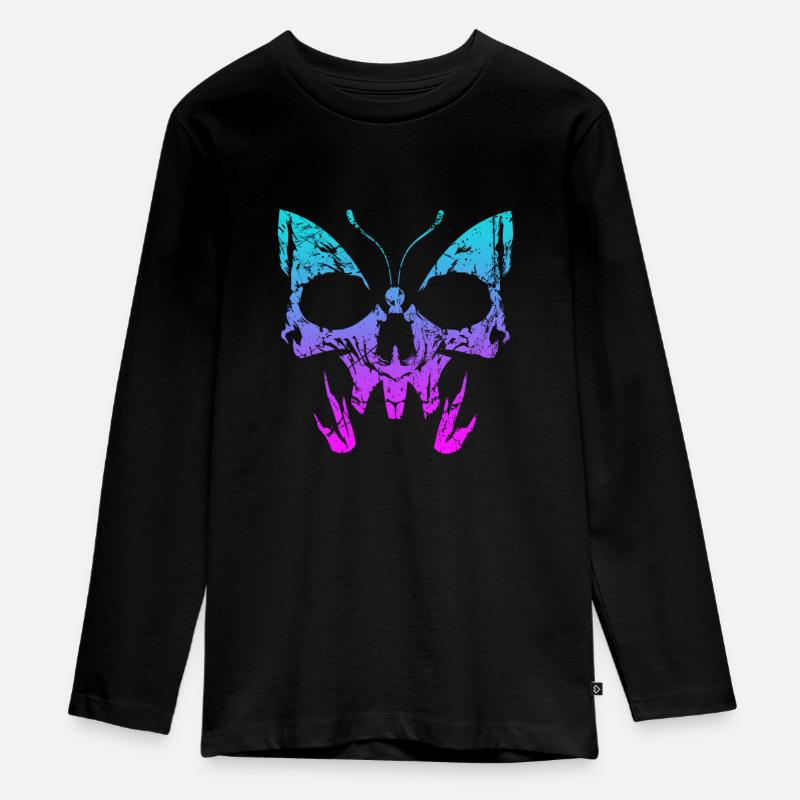 Squelette d’os du crâne de papillon gothique - T-shirt manches longues Premium Ado - noir