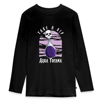 Aqua Tofana Skull Poison Bottle Conspiracy - Teenager Premium Organic Long Sleeve Shirt - black - Front - AI Model Kid Female (0cm)