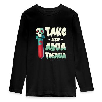 Aqua Tofana Skull Poison Bottle Conspiracy - Teenager Premium Organic Long Sleeve Shirt - black - Front - AI Model Kid Female (0cm)