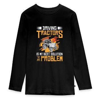 Problem Solution Tractor Farming Agriculture - Teenager Premium Organic Long Sleeve Shirt - black - Front - AI Model Kid Female (0cm)