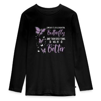 Himmlischer Schmetterling Mystische - Teenager Premium Bio Langarmshirt - Schwarz - Vorne - AI Model Kid Female (0cm)