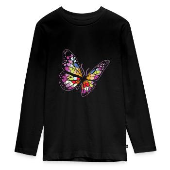Celestial Stained Glass Butterfly Mystical Night - Teenager Premium Organic Long Sleeve Shirt - black - Front - AI Model Kid Female (0cm)