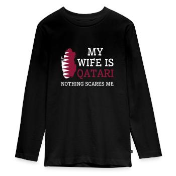 Nichts macht mir Angst Qatari Wife Qatar - Teenager Premium Bio Langarmshirt - Schwarz - Vorne - AI Model Kid Female (0cm)