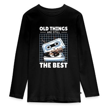 Antiquariat Vinyl Kassette Musik Vintage Liebhaber - Teenager Premium Bio Langarmshirt - Schwarz - Vorne - AI Model Kid Female (0cm)