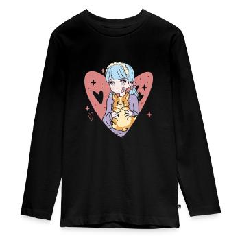 Anime Stylish Cute Girl Retro Kawaii - T-shirt manches longues Premium Ado - noir - Devant - AI Model Kid Female (0cm)