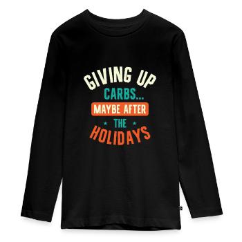 Christmas Holiday Carbs Foodie Fitness Work Out - Teenager Premium Organic Long Sleeve Shirt - black - Front - AI Model Kid Female (0cm)