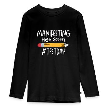 Test Day Manifesting for Students Testing - Teenager Premium Organic Long Sleeve Shirt - black - Front - AI Model Kid Female (0cm)