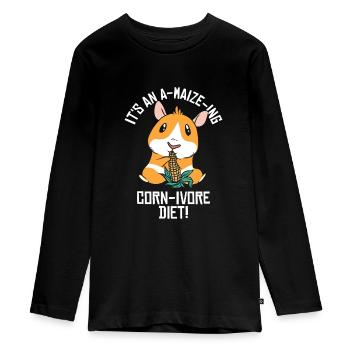 Cute Animal Hamster Corn Pet Food Hamster Lover - Teenager Premium Organic Long Sleeve Shirt - black - Front - AI Model Kid Female (0cm)