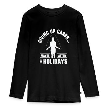 Christmas Holiday Carbs Foodie Fitness Work Out - Teenager Premium Organic Long Sleeve Shirt - black - Front - AI Model Kid Female (0cm)