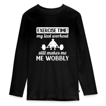 Sore muscles Workout Wobbly Gym Body Builder - Teenager Premium Organic Long Sleeve Shirt - black - Front - AI Model Kid Female (0cm)