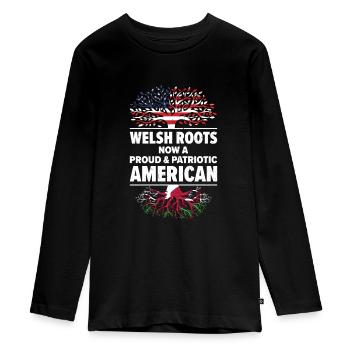 Geboren in Walisisch Wales Amerikanisch USA - Teenager Premium Bio Langarmshirt - Schwarz - Vorne - AI Model Kid Female (0cm)