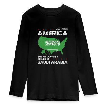 Born Saudi Arabian Saudi Arabia American USA - Teenager Premium Organic Long Sleeve Shirt - black - Front - AI Model Kid Female (0cm)