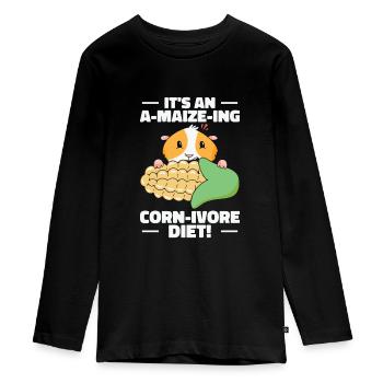 Cute Animal Hamster Corn Pet Food Hamster Lover - Teenager Premium Organic Long Sleeve Shirt - black - Front - AI Model Kid Female (0cm)