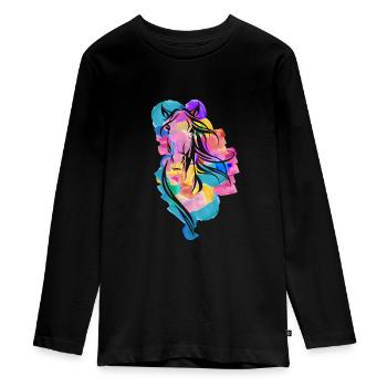 Colorful Horse Wpap Art Geometric Pop Art - Teenager Premium Organic Long Sleeve Shirt - black - Front - AI Model Kid Female (0cm)