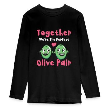 Valentinstag Olive Paare Dating Romantik - Teenager Premium Bio Langarmshirt - Schwarz - Vorne - AI Model Kid Female (0cm)