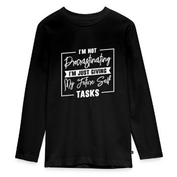 Procrastinating Tasks Procrastinator Delaying Work - Teenager Premium Organic Long Sleeve Shirt - black - Front - AI Model Kid Female (0cm)