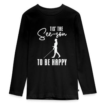Braille Blind Blindness Awareness Visually - Teenager Premium Organic Long Sleeve Shirt - black - Front - AI Model Kid Female (0cm)