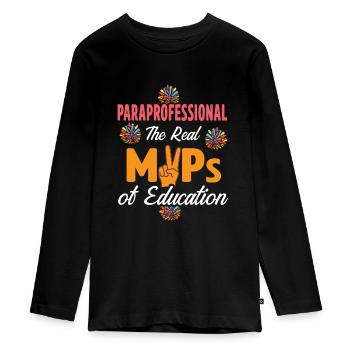 Paraprofessional Teacher Para Educator - Teenager Premium Organic Long Sleeve Shirt - black - Front - AI Model Kid Female (0cm)