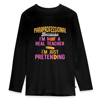 Paraprofessional Teacher Para Educator - Teenager Premium Organic Long Sleeve Shirt - black - Front - AI Model Kid Female (0cm)