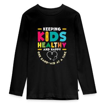 School Nurse Medical Nursing Nurse Appreciation - Teenager Premium Organic Long Sleeve Shirt - black - Front - AI Model Kid Female (0cm)