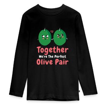 Valentinstag Olive Paare Dating Romantik - Teenager Premium Bio Langarmshirt - Schwarz - Vorne - AI Model Kid Female (0cm)