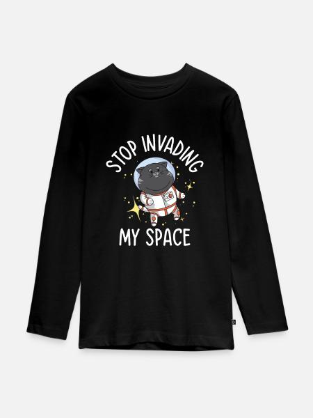 Weltraum Schnurrende Katze Astronaut - Teenager Premium Bio Langarmshirt - Schwarz