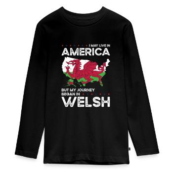 Geboren in Walisisch Wales Amerikanisch USA - Teenager Premium Bio Langarmshirt - Schwarz - Vorne - AI Model Kid Female (0cm)