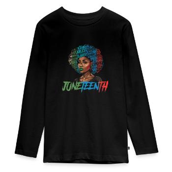 Juneteenth BLM Black Proud Woman Strong Black - Teenager Premium Organic Long Sleeve Shirt - black - Front - AI Model Kid Female (0cm)