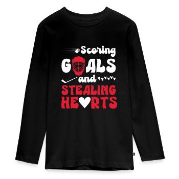 Valentinstag Eishockey Sport Paare Dating - Teenager Premium Bio Langarmshirt - Schwarz - Vorne - AI Model Kid Female (0cm)