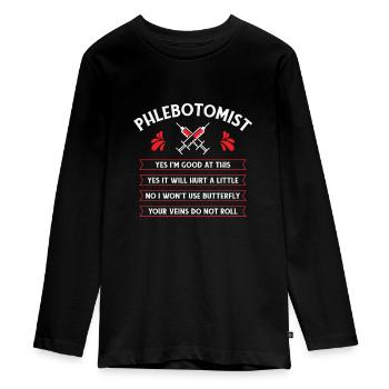 Phlebotomist Phlebotomy Nurse Tech - Teenager Premium Organic Long Sleeve Shirt - black - Front - AI Model Kid Female (0cm)
