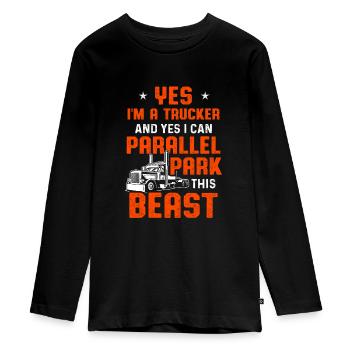 Lkw-Fahrer Trucker Driving - Teenager Premium Bio Langarmshirt - Schwarz - Vorne - AI Model Kid Female (0cm)