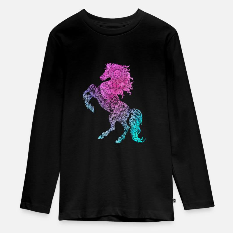 Wildpferd Mandala Pferde Traumfänger - Teenager Premium Bio Langarmshirt - Schwarz