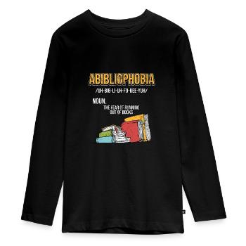 Bookworm Funny Nerd Geek Bookworm Library - Teenager Premium Organic Long Sleeve Shirt - black - Front - AI Model Kid Female (0cm)