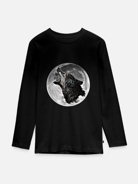 Wolf - Teenager Premium Bio Langarmshirt - Schwarz