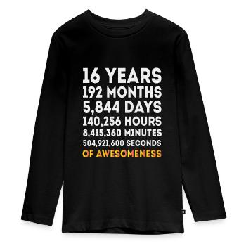 Cadeaux du 16e anniversaire, drôle d’anniversaire de 16 ans - T-shirt manches longues Premium Ado - noir - Devant - AI Model Kid Female (0cm)