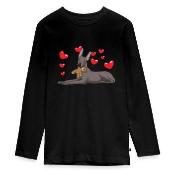 Chien Xoloitzcuintle avec peluche et beaucoup - T-shirt manches longues Premium Ado - noir - Devant - AI Model Kid Female (0cm)