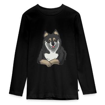 Finnish Lapdog - Teenager Premium Organic Long Sleeve Shirt - black - Front - AI Model Kid Female (0cm)