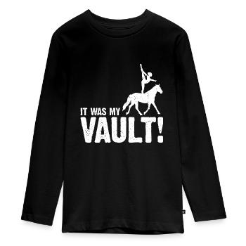 Voltigieren Design und Voltigieren Pferde Designs - Teenager Premium Bio Langarmshirt - Schwarz - Vorne - AI Model Kid Female (0cm)