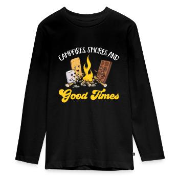 S'more Lagerfeuer Marshmallow Camping - Teenager Premium Bio Langarmshirt - Schwarz - Vorne - AI Model Kid Female (0cm)
