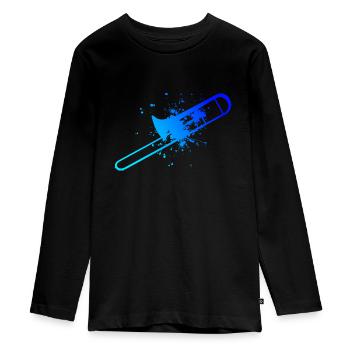 Damen Herren Posaunist Posaunistin Blechblasinstru - Teenager Premium Bio Langarmshirt - Schwarz - Vorne - AI Model Kid Female (0cm)