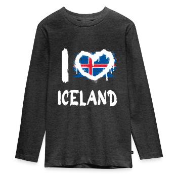J’aime l’Islande / J’aime l’Islande Pays Pays - T-shirt manches longues Premium Ado - anthracite chiné - Devant - AI Model Kid Female (0cm)