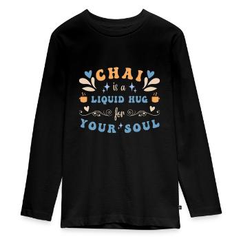 Chai Latte Tee trinken Teetrinker - Teenager Premium Bio Langarmshirt - Schwarz - Vorne - AI Model Kid Female (0cm)