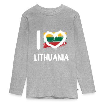 I love Lithuania / Ich Liebe Litauen Land Länder - Teenager Premium Bio Langarmshirt - Grau meliert - Vorne