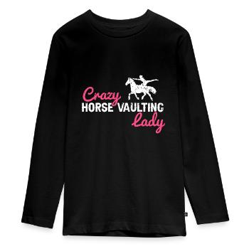 Voltigieren Design und Voltigieren Pferde Designs - Teenager Premium Bio Langarmshirt - Schwarz - Vorne - AI Model Kid Female (0cm)