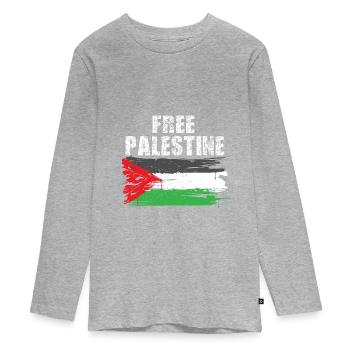 Free Palestine - T-shirt manches longues Premium Ado - gris chiné - Devant