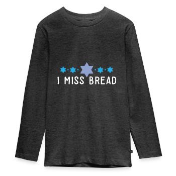 Funny Jewish Kosher Passover I Miss Bread No - Teenager Premium Bio Langarmshirt - Anthrazit meliert - Vorne - AI Model Kid Female (0cm)