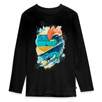 Illustration surfeur sur la vague - Fun Surf - T-shirt manches longues Premium Ado - noir - Devant - AI Model Kid Female (0cm)